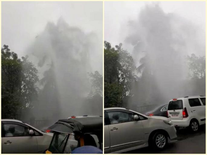 A fountain was created in the Lashkar area due to the bursting of the air valve | Pune: एअर व्हॉल्व फुटल्याने लष्कर परिसरात तयार झाला कारंजा A fountain was created in the Lashkar area due to the bursting of the air valve | Pune: एअर व्हॉल्व फुटल्याने लष्कर परिसरात तयार झाला कारंजा