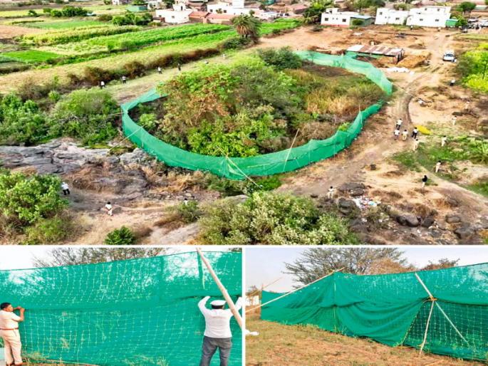 A five foot double net was set up in the area to secure the leopard safely in khed | बिबट्याला सुरक्षितपणे जेरबंद करण्यासाठी परिसरात लावली पाच फुटांची डबल जाळी