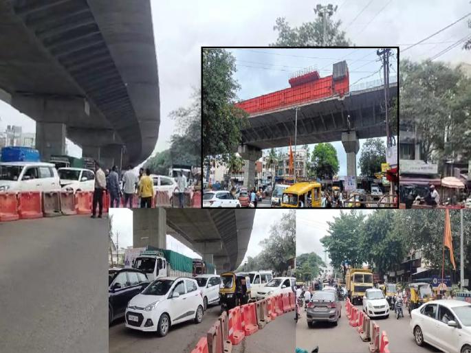 Two and a half hour traffic diversion test in Malkapur to unload launcher machine used for flyover Motorists fed up with the traffic jam | Satara: मलकापुरात वाहतूक बदलाची अडीच तास चाचणी; कोंडीने वाहनधारक बेजार Two and a half hour traffic diversion test in Malkapur to unload launcher machine used for flyover Motorists fed up with the traffic jam | Satara: मलकापुरात वाहतूक बदलाची अडीच तास चाचणी; कोंडीने वाहनधारक बेजार