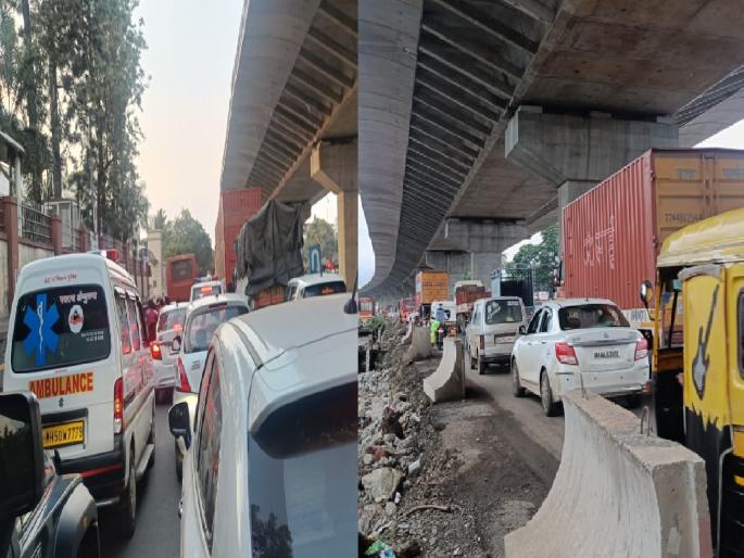 Traffic jam in Malkapur on Pune Bengaluru highway, Line of vehicles | Satara: पुणे-बेंगळुरु महामार्गावर मलकापुरात वाहतूक कोंडी, वाहनांच्या लांबच लांब रांगा Traffic jam in Malkapur on Pune Bengaluru highway, Line of vehicles | Satara: पुणे-बेंगळुरु महामार्गावर मलकापुरात वाहतूक कोंडी, वाहनांच्या लांबच लांब रांगा