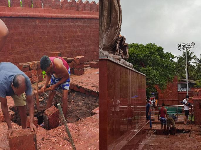 Shivaji statue at Rajkot Fort under threat again?; Soil near the platform has collapsed | राजकोट किल्ल्यावरील शिवरायांच्या पुतळ्याला पुन्हा धोका?; चबुतऱ्याजवळील माती खचली