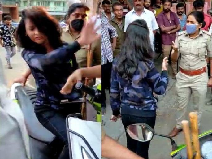Video: young woman park scooter in the no parking, female PSI slapped her after argument | Video: तरुणीने एकतर नो पार्किंगमध्ये स्कूटर लावली, पोलिसांशी हुज्जत घातली; महिला पीएसआय येताच... Video: young woman park scooter in the no parking, female PSI slapped her after argument | Video: तरुणीने एकतर नो पार्किंगमध्ये स्कूटर लावली, पोलिसांशी हुज्जत घातली; महिला पीएसआय येताच...