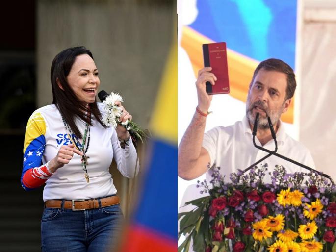 congress leader surendra rajput compares rahul gandhi to nobel peace prize winner maria machado | राहुल गांधींना नोबेल मिळण्यासाठी मोर्चेंबांधणी? काँग्रेसने केली मारिया मचाडो यांच्याशी तुलना congress leader surendra rajput compares rahul gandhi to nobel peace prize winner maria machado | राहुल गांधींना नोबेल मिळण्यासाठी मोर्चेंबांधणी? काँग्रेसने केली मारिया मचाडो यांच्याशी तुलना
