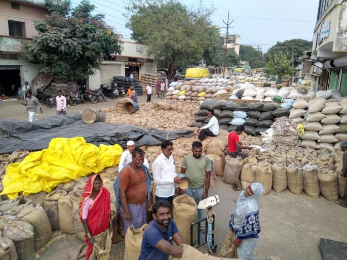 After stocking, farm produce is directly marketed; Record arrival of soybeans in Latur | राशी झाल्यानंतर शेतमाल थेट बाजारात; लातूरात सोयाबीनची विक्रमी आवक