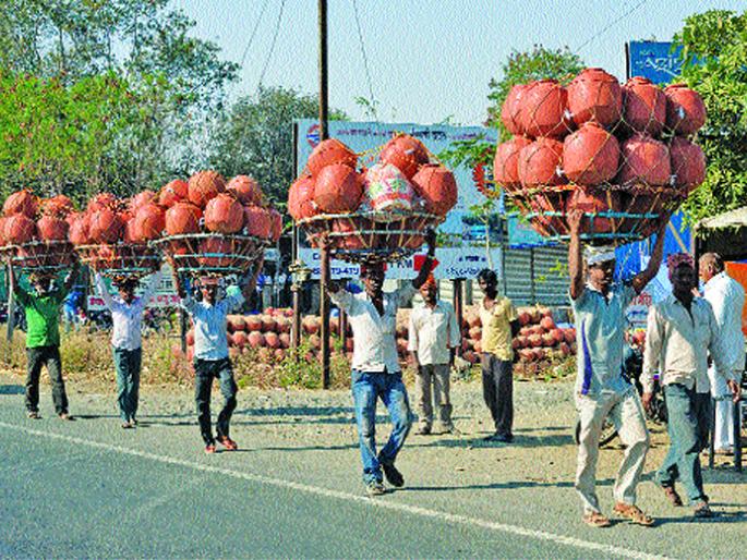 Arrivals of three thousand Gujarati monasteries a week; Sellers from Bihari sellers in Solapur! | आठवड्यात तीन हजार गुजराती माठांची आवक ; बिहारी विक्रेत्यांकडून सोलापुरात घरोघरी विक्री ! Arrivals of three thousand Gujarati monasteries a week; Sellers from Bihari sellers in Solapur! | आठवड्यात तीन हजार गुजराती माठांची आवक ; बिहारी विक्रेत्यांकडून सोलापुरात घरोघरी विक्री !