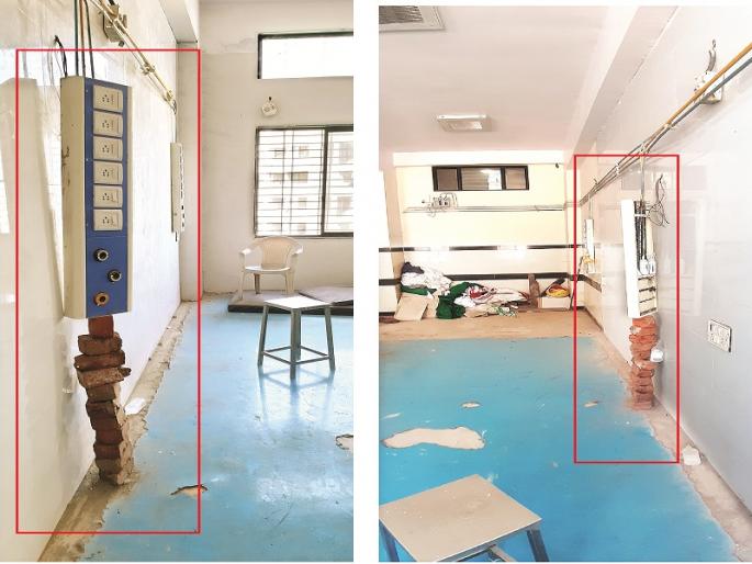 Brick support to hanging switch board; Patients hanged at district hospital | लोंबकळलेल्या स्वीच बोर्डाला विटांचा आधार; जिल्हा रुग्णालयात रुग्णांचा जीव टांगणीला Brick support to hanging switch board; Patients hanged at district hospital | लोंबकळलेल्या स्वीच बोर्डाला विटांचा आधार; जिल्हा रुग्णालयात रुग्णांचा जीव टांगणीला