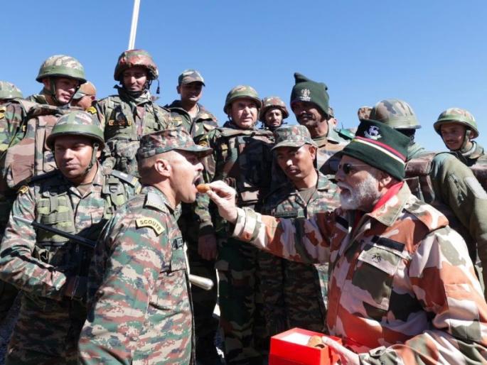 The location of the security forces is the temple itself; Said that Prime Minister Narendra Modi | सुरक्षा दलांचे स्थान मंदिरच; पंतप्रधान माेदींची भावना, लेपचा येथे सुरक्षा दलांसोबत दहावी दिवाळी The location of the security forces is the temple itself; Said that Prime Minister Narendra Modi | सुरक्षा दलांचे स्थान मंदिरच; पंतप्रधान माेदींची भावना, लेपचा येथे सुरक्षा दलांसोबत दहावी दिवाळी