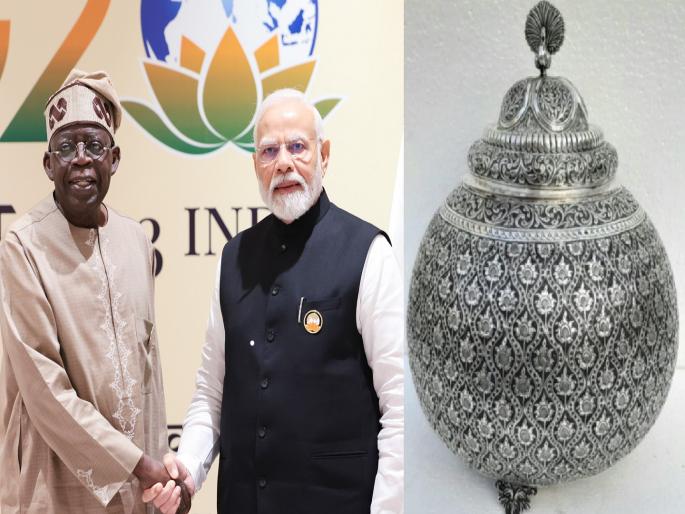 A silver Kolhapuri Panchamrit Kalash to the Nigerian President, a gift from Prime Minister Narendra Modi | नायजेरियन राष्ट्राध्यक्षांना चांदीच्या कोल्हापुरी पंचामृत कलशाची भुरळ, पंतप्रधान नरेंद्र मोदींकडून भेट 