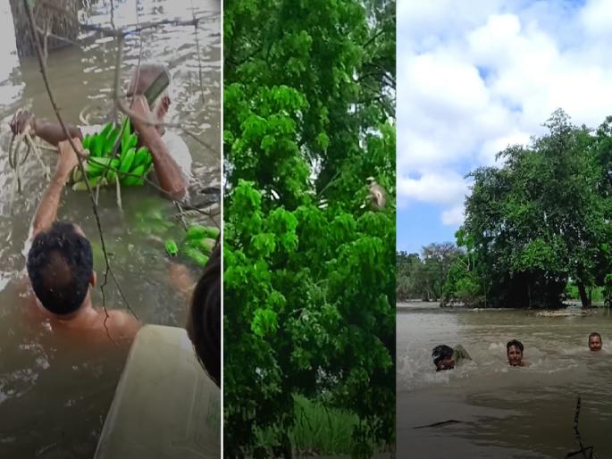 Nanded: A farmer with a big heart! He crossed the flood and saved the lives of monkeys who had been starving for four days. | Nanded: बडे दिलवाला शेतकरी! पूर पार करत चार दिवसांपासून उपाशी वानरांना दिले जीवदान