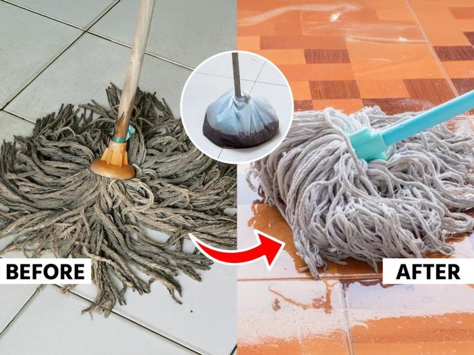 how to clean dirty mop cleaning home hacks remove bad smell from floor mop | लादी पुसण्याचा मॉप काळाकुट्ट-मळकट झालाय? साफ करण्याची सोपी ट्रिक- घाणेरड्या वासापासूनही होईल सुटका