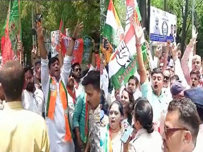 Congress, BJP face to face, clashing slogans During the protest of the City Congress in front of the Amravati collectorate | वातावरण तापलं! अमरावतीत कॉग्रेस-भाजयुमो आमनेसामने, परस्परविरोधात जोरदार नारेबाजी Congress, BJP face to face, clashing slogans During the protest of the City Congress in front of the Amravati collectorate | वातावरण तापलं! अमरावतीत कॉग्रेस-भाजयुमो आमनेसामने, परस्परविरोधात जोरदार नारेबाजी