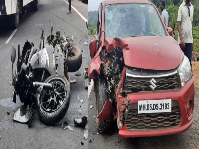 Car-two wheeler collides head on at Mumbai Goa highway at Nadgive, two-wheeler seriously injured | मुंबई-गोवा महामार्गावर नडगिवे येथे कार-दुचाकीची समोरासमोर धडक, दुचाकीस्वार गंभीर जखमी