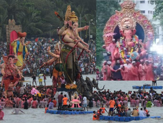 Ganpati Visarjan: Farewell to Ganesha amidst heavy rain and joy; Celebration of flowers with drums and drums in Mumbai | Ganpati Visarjan: भर पावसात, जल्लोषात गणरायाला निरोप; मुंबईत ढोल-ताशांसह गुलालाची उधळण Ganpati Visarjan: Farewell to Ganesha amidst heavy rain and joy; Celebration of flowers with drums and drums in Mumbai | Ganpati Visarjan: भर पावसात, जल्लोषात गणरायाला निरोप; मुंबईत ढोल-ताशांसह गुलालाची उधळण