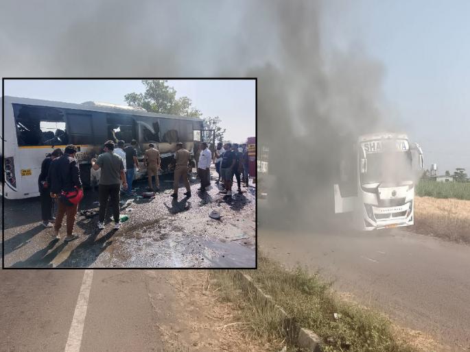 A luxury bus carrying IIT Mumbai students caught fire near Anewadi toll plaza on the Pune Bangalore National Highway | Satara: मुंबईतील आयआयटीच्या विद्यार्थांच्या लक्झरी बसला आग, सतर्कतेमुळे ३२ जणांचे प्राण वाचले A luxury bus carrying IIT Mumbai students caught fire near Anewadi toll plaza on the Pune Bangalore National Highway | Satara: मुंबईतील आयआयटीच्या विद्यार्थांच्या लक्झरी बसला आग, सतर्कतेमुळे ३२ जणांचे प्राण वाचले
