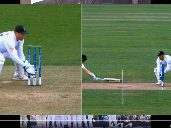 Ashes 2023 : Out or not out? Steve Smith is very lucky to survive, Jonny Bairstow has made contact with stumps before the ball gets into his gloves, Video  | Video : इंग्लंड जल्लोष करू लागला, स्टीव्ह स्मिथ तंबूच्या दिशेने निघाला; Nitin Menon ने मोठा गेम केला