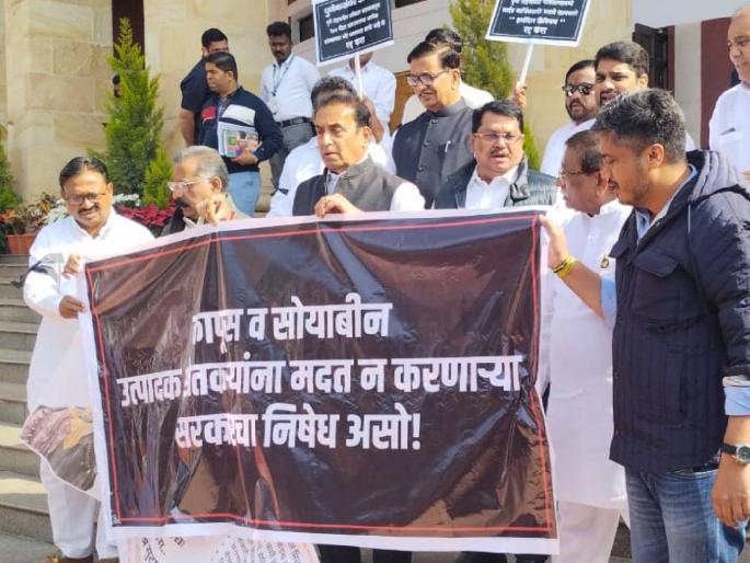 Winter Session Maharashtra Opposition MLAs condemned the state government | सरकारचा नंदीबैल म्हणतो, नाही नाही; विरोधी पक्षाच्या आमदारांनी राज्य सरकारचा निषेध केला Winter Session Maharashtra Opposition MLAs condemned the state government | सरकारचा नंदीबैल म्हणतो, नाही नाही; विरोधी पक्षाच्या आमदारांनी राज्य सरकारचा निषेध केला