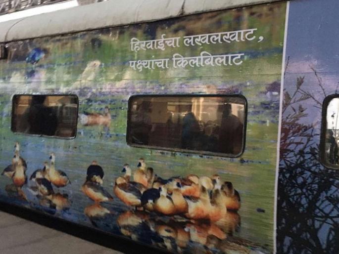 Birds from Nagzia, pictures of nature landed on 'Deccan Queen' | नागझिऱ्यातील पक्षी, निसर्गाची चित्रे ‘डेक्कन क्वीन’वर अवतरली Birds from Nagzia, pictures of nature landed on 'Deccan Queen' | नागझिऱ्यातील पक्षी, निसर्गाची चित्रे ‘डेक्कन क्वीन’वर अवतरली