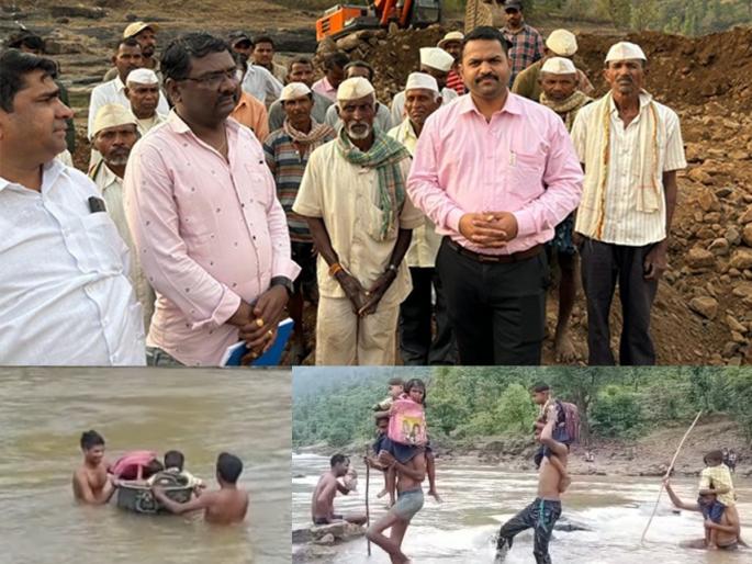 Cm Eknath Shinde has directed the administration to construct a bridge in Peth taluka of Nashik district for students to cross the river to school | शाळकरी विद्यार्थ्यांचा पातेल्यातून जीवघेणा प्रवास; मुख्यमंत्र्यांच्या आदेशानंतर कामाला सुरुवात, गावकऱ्यांना आनंदाश्रू Cm Eknath Shinde has directed the administration to construct a bridge in Peth taluka of Nashik district for students to cross the river to school | शाळकरी विद्यार्थ्यांचा पातेल्यातून जीवघेणा प्रवास; मुख्यमंत्र्यांच्या आदेशानंतर कामाला सुरुवात, गावकऱ्यांना आनंदाश्रू