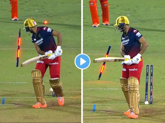 T Natarajan super swing to clean bowled Harshal Patel stumps flying in the air IPL 2022 SRH vs RCB Live | T Natarajan super swing Video, IPL 2022 SRH vs RCB Live: खतरनाक स्विंग! Harshal Patel ची दांडी गुल अन् स्टंपच्या तीन-चार कोलांटी उड्या