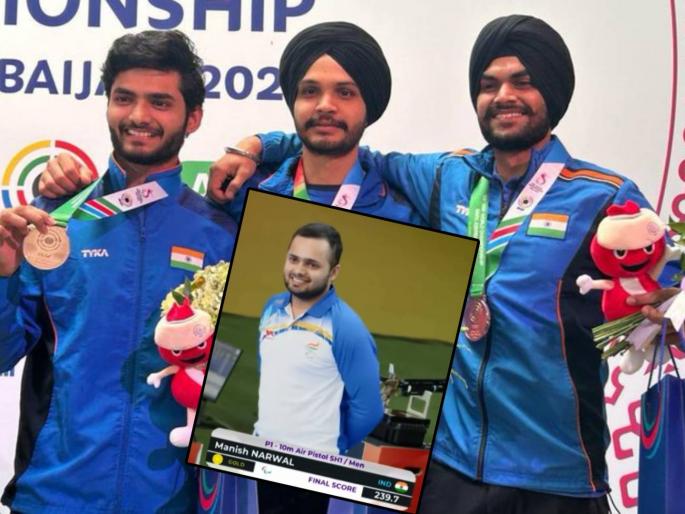 Asian Games 2023 : Arjun Singh Cheema, Sarabjot Singh and Shiva Narwal on striking GOLD in 10m Air Pistol event (Shooting) while Manish Narwal win gold Air 10m Pistol SH1 at the Para Shooting World Championships  | गोल्डन ब्रदर्स! शिवाने आशियाई स्पर्धेत, तर मनिषने पॅरा वर्ल्ड चॅम्पियनशीपमध्ये जिंकले सुवर्ण अन्... 