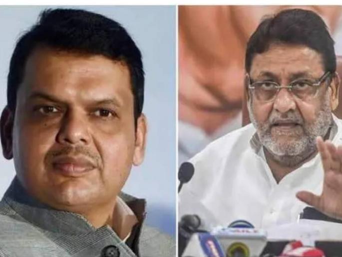 ncp leader Nawab Malik attacks bjp leader devendra fadnavis over underworld connections | Nawab Malik : "देवेंद्रजी, दाऊद गँगचा रियाझ भाटी तुमच्या डिनर टेबलवर कसा दिसायचा?"; मलिक यांचा 'बॉम्ब'