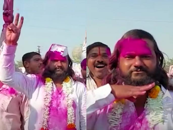 Didn't shave for 3 years wife won gram panchayat and vow fulfilled NCP activist's Pushpa style celebration | ३ वर्ष दाढी केली नाही, पत्नी ग्राम पंचायत जिंकली अन् नवस पूर्ण; राष्ट्रवादीच्या कार्यकर्त्याचं 'पुष्पा स्टाइल' सेलिब्रेशन! Didn't shave for 3 years wife won gram panchayat and vow fulfilled NCP activist's Pushpa style celebration | ३ वर्ष दाढी केली नाही, पत्नी ग्राम पंचायत जिंकली अन् नवस पूर्ण; राष्ट्रवादीच्या कार्यकर्त्याचं 'पुष्पा स्टाइल' सेलिब्रेशन!