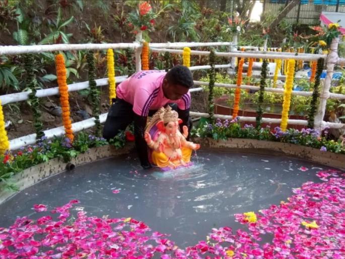 63 percent increase in home Ganeshotsav artificial ponds demand increase | घरगुती गणेशोत्सवात ६३.६३ टक्के वाढ; कृत्रिम तलावांकडे ओढा  63 percent increase in home Ganeshotsav artificial ponds demand increase | घरगुती गणेशोत्सवात ६३.६३ टक्के वाढ; कृत्रिम तलावांकडे ओढा