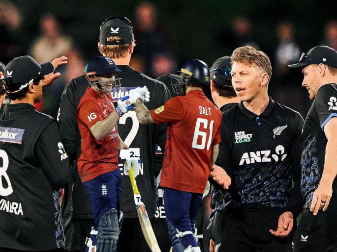 ENG vs NZ T20I Phil Salt Harry Brook Hit Show England Thrash New Zealand By 65 Runs In 2nd T20I Take 1 0 Series Lead All NZ Batsmen Caught Out | ENG vs NZ T20I : सॉल्ट-ब्रूकची वादळी खेळी! विक्रमी धावसंख्येचा पाठलाग करताना सगळे 'कॅच आउट'