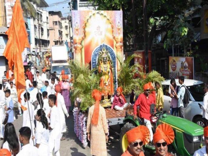 on the occasion of gudi padwa rangoli and gudi erected parade in alibaug | सडा, रांगोळी अन् गुढी उभारली; मराठमोळ्या पेहरावात शोभायात्रा on the occasion of gudi padwa rangoli and gudi erected parade in alibaug | सडा, रांगोळी अन् गुढी उभारली; मराठमोळ्या पेहरावात शोभायात्रा
