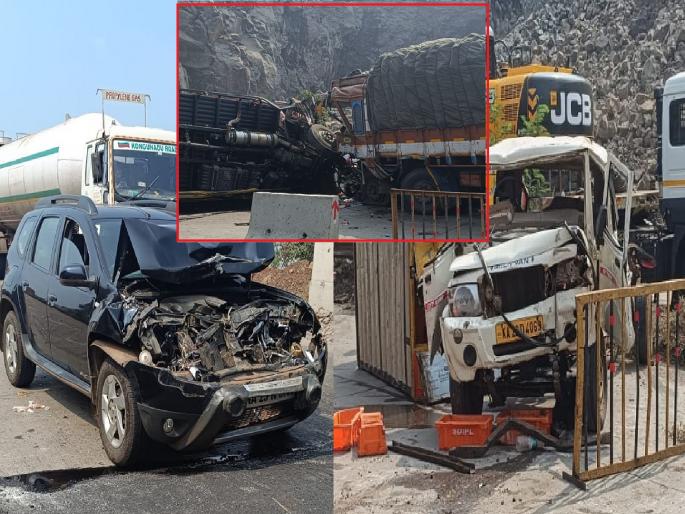 Speeding truck hits five vehicles near Nipani, Traffic disruption | निपाणीजवळ भरधाव ट्रकची पाच वाहनांना धडक, सुदैवाने जीवितहानी नाही; वाहतूक विस्कळीत Speeding truck hits five vehicles near Nipani, Traffic disruption | निपाणीजवळ भरधाव ट्रकची पाच वाहनांना धडक, सुदैवाने जीवितहानी नाही; वाहतूक विस्कळीत