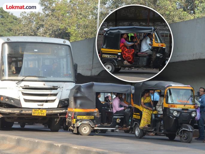 Passengers over capacity Excessive money rickshaws at bus stops illegal rickshaws in Pune | क्षमतेपेक्षा जास्त प्रवासी; जादा पैसे, बसटॉपवर विळखा, पुण्यात अवैध रिक्षांचा सुळसुळाट Passengers over capacity Excessive money rickshaws at bus stops illegal rickshaws in Pune | क्षमतेपेक्षा जास्त प्रवासी; जादा पैसे, बसटॉपवर विळखा, पुण्यात अवैध रिक्षांचा सुळसुळाट