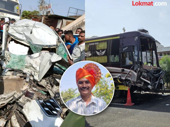 Bus hits car is literally smashed to pieces one dies on the spot incident in Daund taluka | बसची जोरदार धडक; अक्षरशः कारचा चक्काचूर, एकाचा जागीच मृत्यू, दौंड तालुक्यातील घटना Bus hits car is literally smashed to pieces one dies on the spot incident in Daund taluka | बसची जोरदार धडक; अक्षरशः कारचा चक्काचूर, एकाचा जागीच मृत्यू, दौंड तालुक्यातील घटना