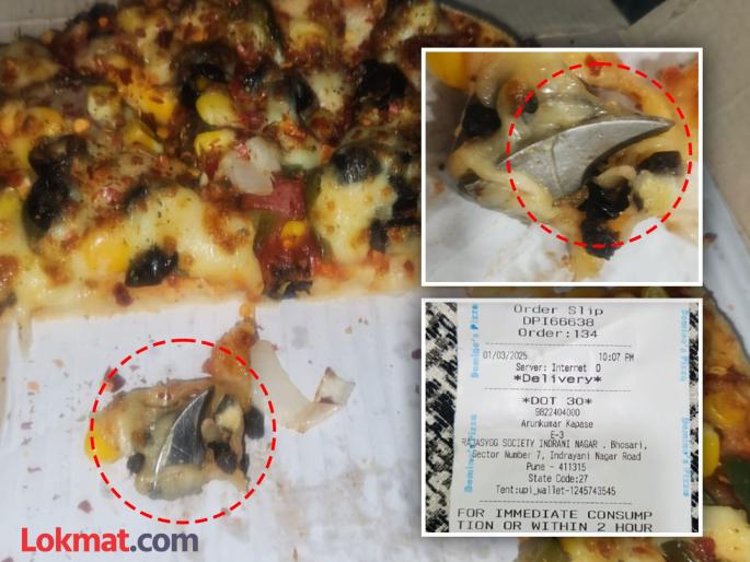 A piece of broken knife was found in a pizza, causing a stir in Pimpri-Chinchwad city. | बापरे..! पिझ्झामध्ये आढळला तुटलेल्या चाकूचा तुकडा, पिंपरी-चिंचवड शहरातील प्रकारामुळे खळबळ A piece of broken knife was found in a pizza, causing a stir in Pimpri-Chinchwad city. | बापरे..! पिझ्झामध्ये आढळला तुटलेल्या चाकूचा तुकडा, पिंपरी-चिंचवड शहरातील प्रकारामुळे खळबळ
