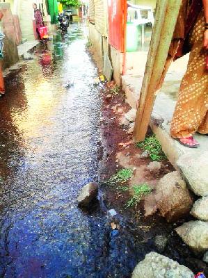 Water flowing due to leakage from the valve in the Pawan Nagar area. | पवननगर परिसरात व्हॉल्वमधून गळती झाल्याने वाहत असलेले पाणी.