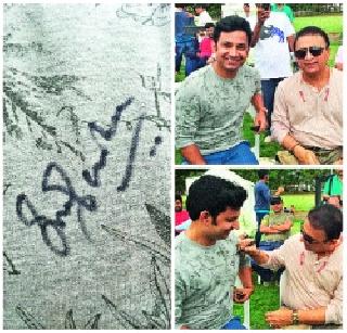 Umesh took the autographs of Gavaskar | उमेशने घेतला गावसकरांचा आॅटोग्राफ Umesh took the autographs of Gavaskar | उमेशने घेतला गावसकरांचा आॅटोग्राफ