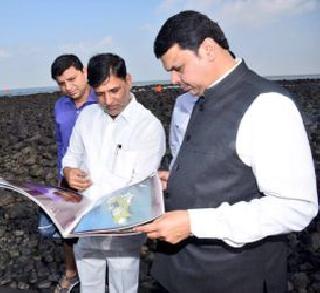 Chief Minister of Sewagram in Arabian Sea did the survey | अरबी समुद्रातील शिवस्मारकाच्या जागेची मुख्यमंत्र्यांनी केली पाहणी Chief Minister of Sewagram in Arabian Sea did the survey | अरबी समुद्रातील शिवस्मारकाच्या जागेची मुख्यमंत्र्यांनी केली पाहणी