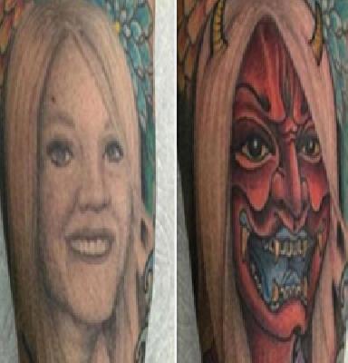 After the divorce, he photo of the coral wife | घटस्फोटानंतर त्यानं कोरला पत्नीचा सैतान स्वरूपातील फोटो After the divorce, he photo of the coral wife | घटस्फोटानंतर त्यानं कोरला पत्नीचा सैतान स्वरूपातील फोटो