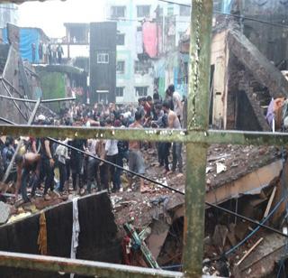 9 people die in Bhiwandi building collapse, barricades help in obstacles | भिवंडीतील इमारत दुर्घटनेत ९ जणांचा मृत्यू, पावसामुळे मदतकार्यात अडथळे
