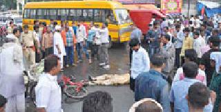 The truck crashed into the cycle | ट्रकने सायकलस्वाराला चिरडले The truck crashed into the cycle | ट्रकने सायकलस्वाराला चिरडले