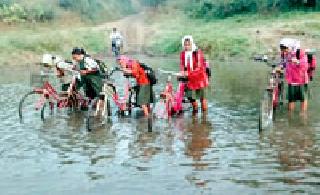 The bridge was created without the bridge, the route was made | पुलाअभावी नदीपात्रच बनले मार्ग The bridge was created without the bridge, the route was made | पुलाअभावी नदीपात्रच बनले मार्ग