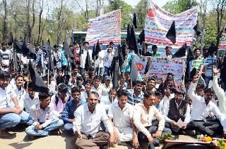 Black flag shown to tribal development commissioners | आदिवासी विकास आयुक्तांना दाखविले काळे झेंडे Black flag shown to tribal development commissioners | आदिवासी विकास आयुक्तांना दाखविले काळे झेंडे