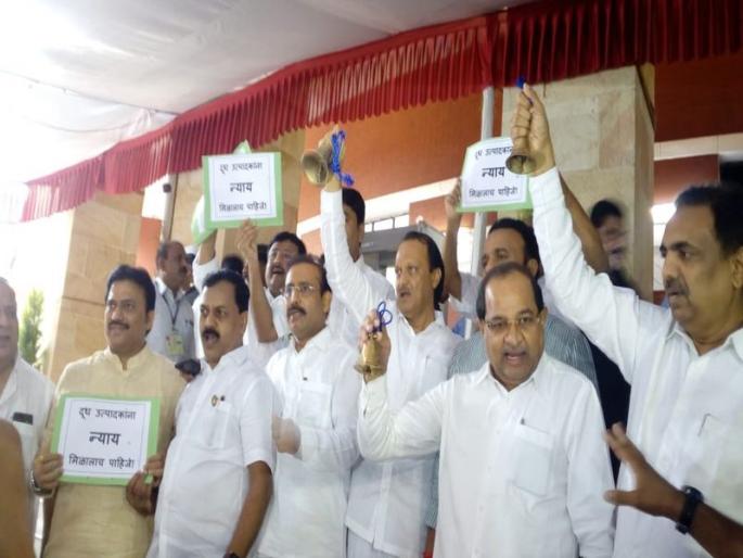 Milk supply in Mumbai : Opposition leaders strike over milk price rate in nagpur | Milk supply in Mumbai : दूध दरवाढीच्या मुद्यावर विरोधकांचे घंटा आंदोलन Milk supply in Mumbai : Opposition leaders strike over milk price rate in nagpur | Milk supply in Mumbai : दूध दरवाढीच्या मुद्यावर विरोधकांचे घंटा आंदोलन