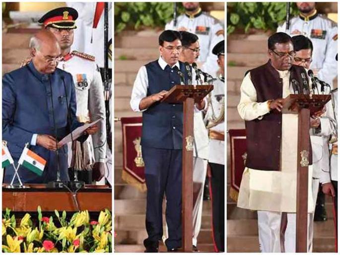 narendra modi cabinet ministers oath | मंत्रीपदाची शपथ घेताना 'हे' दोन मंत्री चुकले; राष्ट्रपतींनी टोकल्यानंतर सुधारली चूक narendra modi cabinet ministers oath | मंत्रीपदाची शपथ घेताना 'हे' दोन मंत्री चुकले; राष्ट्रपतींनी टोकल्यानंतर सुधारली चूक