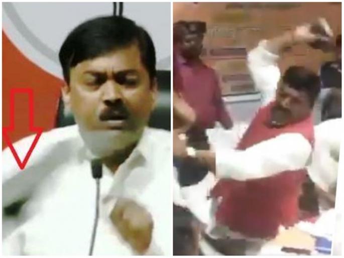 Lok Sabha Election bjp spokesman jvl narasimha rao thrown at shoe | 'बूटफेक' फेऱ्यात भाजप Lok Sabha Election bjp spokesman jvl narasimha rao thrown at shoe | 'बूटफेक' फेऱ्यात भाजप