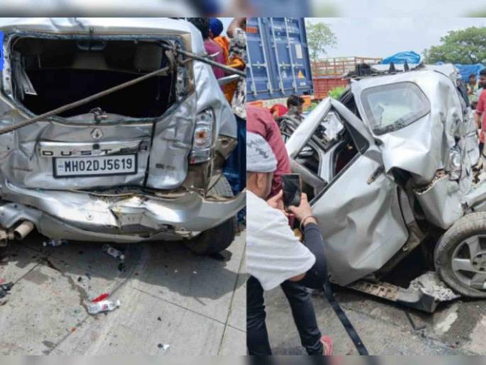 Three of a family killed in accident in Palghar; Car crushed after being stuck between two trucks | पालघरमध्ये अपघातात एकाच कुटुंबातील तिघे ठार; दोन ट्रकमध्ये अडकलेल्या कारचा चक्काचूर Three of a family killed in accident in Palghar; Car crushed after being stuck between two trucks | पालघरमध्ये अपघातात एकाच कुटुंबातील तिघे ठार; दोन ट्रकमध्ये अडकलेल्या कारचा चक्काचूर