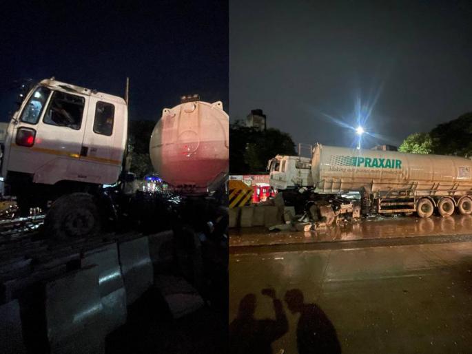 gas tanker accident at the same place in Pune district nigdi underpass | आणि त्याच ठिकाणी पुन्हा गॅस टँकरला अपघात झाला!; पुणे जिल्ह्यातील घटना gas tanker accident at the same place in Pune district nigdi underpass | आणि त्याच ठिकाणी पुन्हा गॅस टँकरला अपघात झाला!; पुणे जिल्ह्यातील घटना