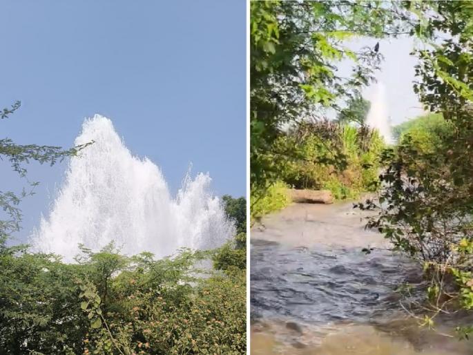 Parli Thermal's water supply pipeline bursts; crops damaged, water enters settlements | परळी थर्मलच्या पाणीपुरवठ्याची पाईपलाईन फुटली; लाखों लिटर पाणी वाया, पिकांचे नुकसान!