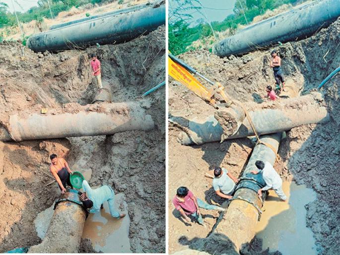 One water pipe repaired, the other is not repaired; Water shortage in Chhatrapati Sambhajinagar | एक जलवाहिनी दुरुस्त, दुसरी नादुरुस्त; छत्रपती संभाजीनगरात पाण्याचा ठणठणाट One water pipe repaired, the other is not repaired; Water shortage in Chhatrapati Sambhajinagar | एक जलवाहिनी दुरुस्त, दुसरी नादुरुस्त; छत्रपती संभाजीनगरात पाण्याचा ठणठणाट
