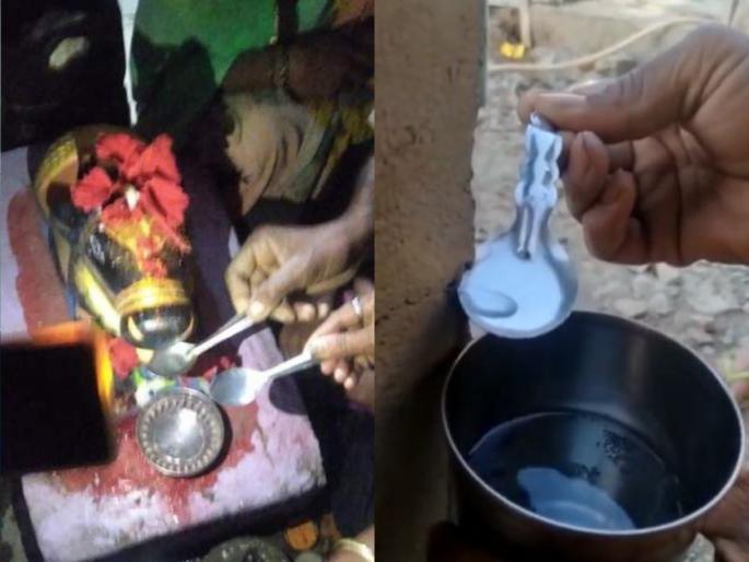 Maharashtra Nandi Murti drinking water experts explains reason | मूर्तीच नाही, तर दगडाचा खांबही पितोय पाणी! कारण जाणून व्हाल अवाक Maharashtra Nandi Murti drinking water experts explains reason | मूर्तीच नाही, तर दगडाचा खांबही पितोय पाणी! कारण जाणून व्हाल अवाक