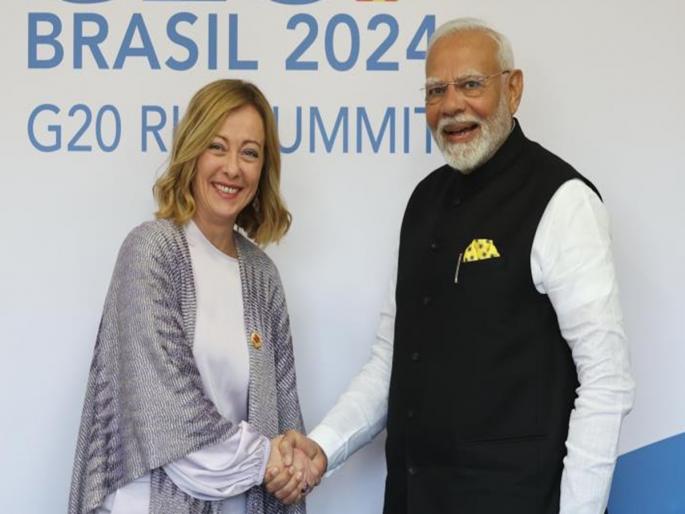PM Narendra Modi meets Giorgia Meloni during G20 Summit in Brazil, hails ‘India-Italy friendship’ | ब्राझीलमध्ये नरेंद्र मोदी आणि जॉर्जिया मेलोनी यांच्यात बैठक, 'या' मुद्द्यांवर झाली चर्चा! PM Narendra Modi meets Giorgia Meloni during G20 Summit in Brazil, hails ‘India-Italy friendship’ | ब्राझीलमध्ये नरेंद्र मोदी आणि जॉर्जिया मेलोनी यांच्यात बैठक, 'या' मुद्द्यांवर झाली चर्चा!